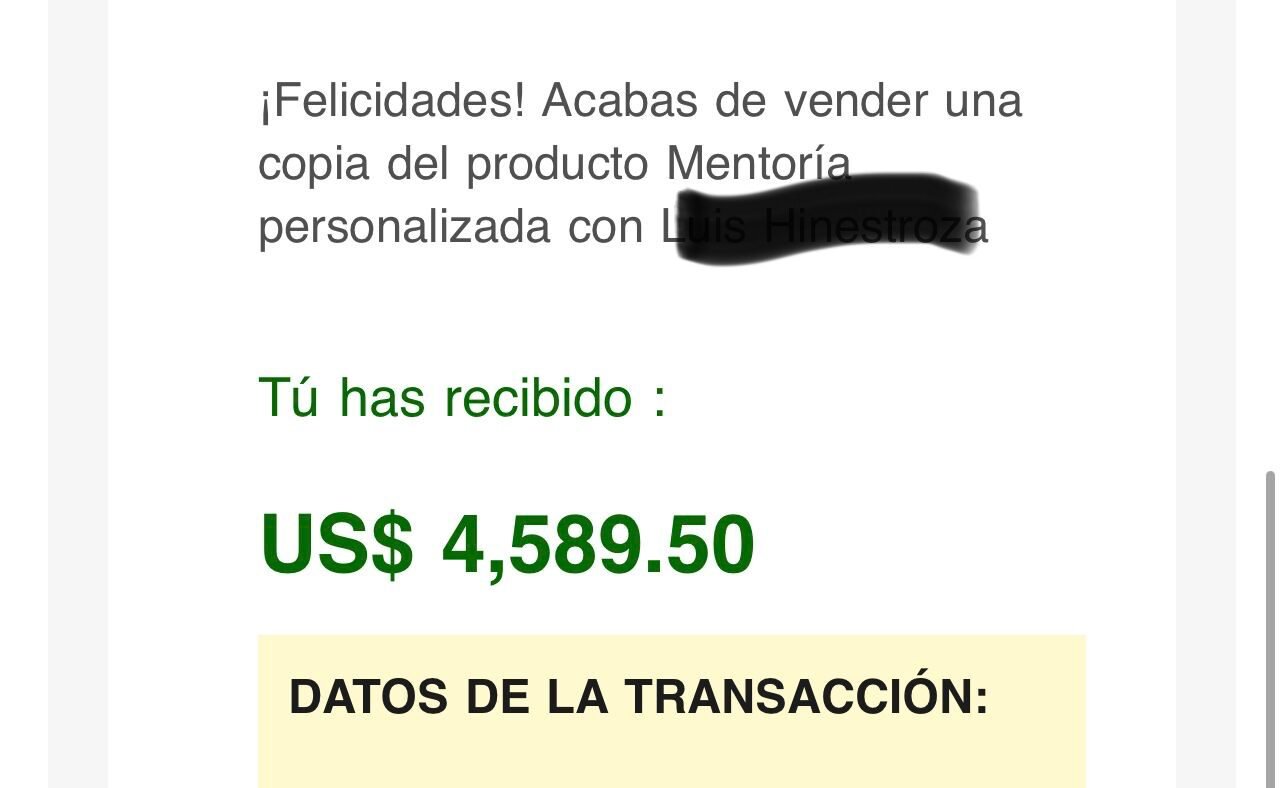 Comprobante de pago recibido como closer de ventas